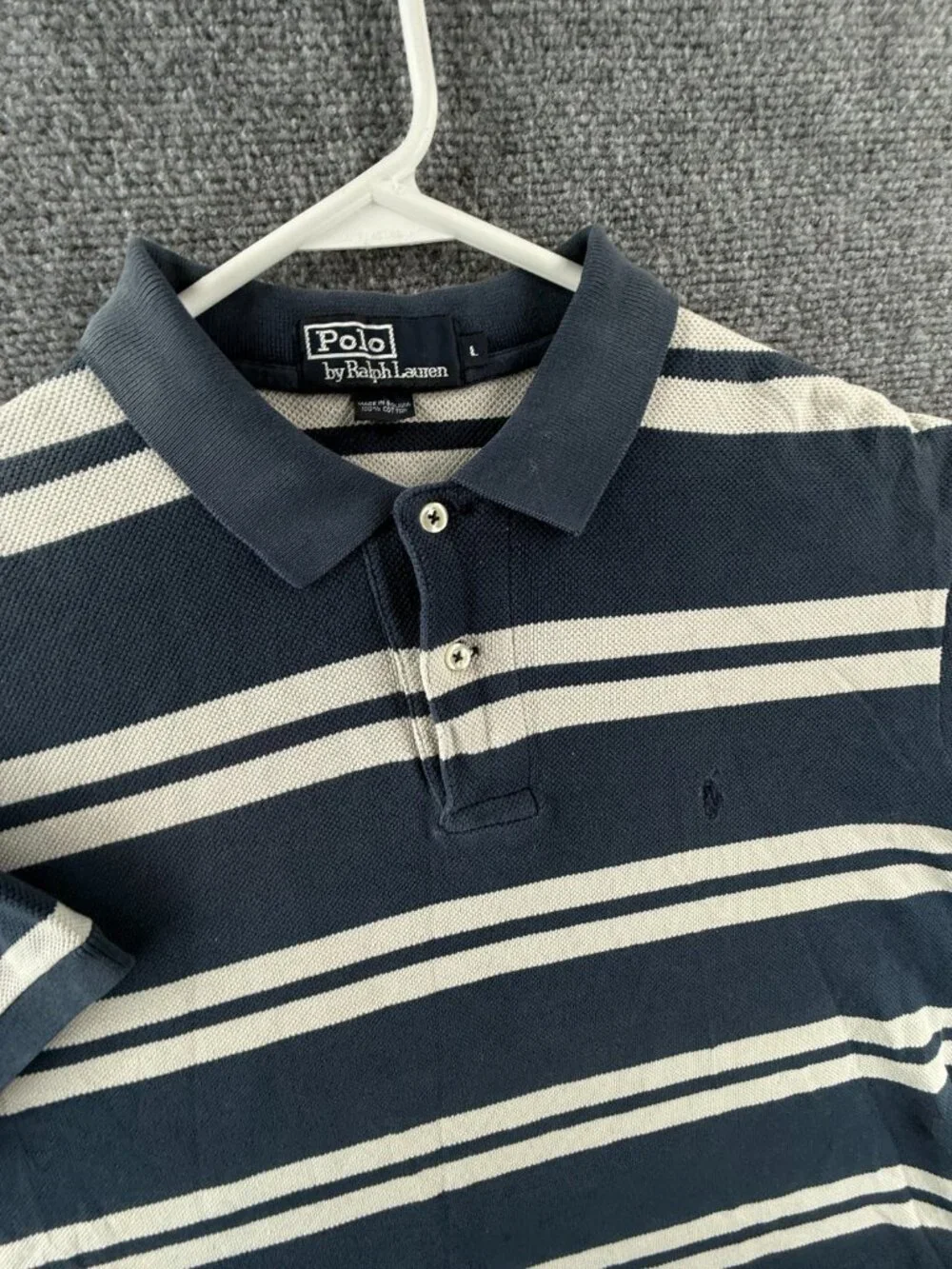 Polo Ralph Lauren Striped Blue White Short Sleeve Polo Shirt Men Cotton Mesh LG